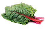 pile of chard leaves with red stems