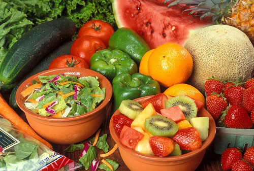 fresh fruits and vegetables, whole, cut up and chopped