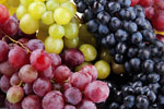 clusters of red, green and purple grapes