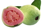 one whole guava and one half guava and two leaves