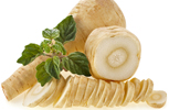 one whole parsnip root, one segment and several slices