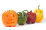 orange, green, red and yellow bell pepper jack-o-lanterns