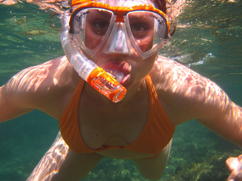 Close-Up of a Snorkeler staring into the Camera